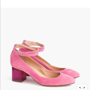 Pink Suede Ankle Wrap Lucite Heel